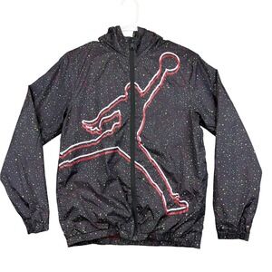 Nike‎ Jordan Jacket Youth Large 12/13 Black Speckle Hooded Windbreaker Jumpman